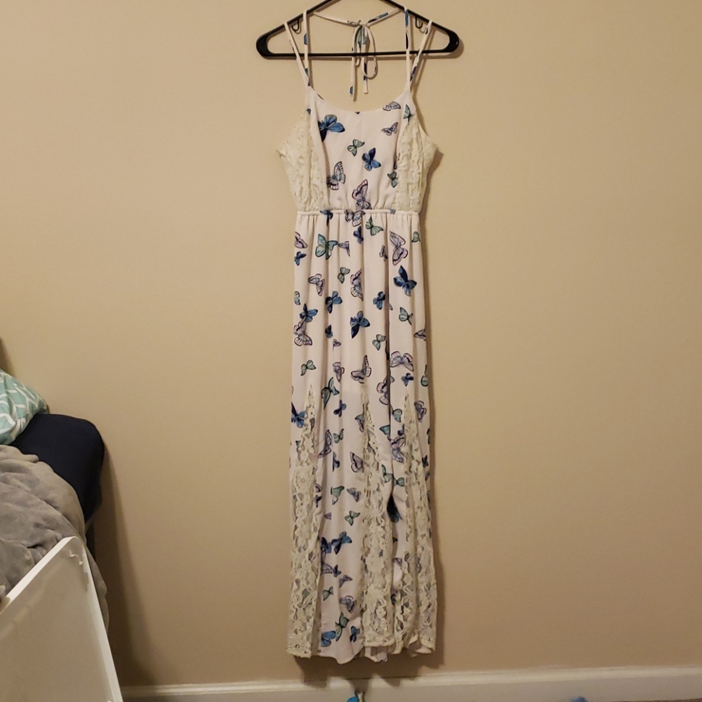 White dress with blue butterflies